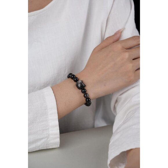 Black Obsidian Cat Beaded Necklace Set Moon Pendant Gift for Women - Picture 2 of 5